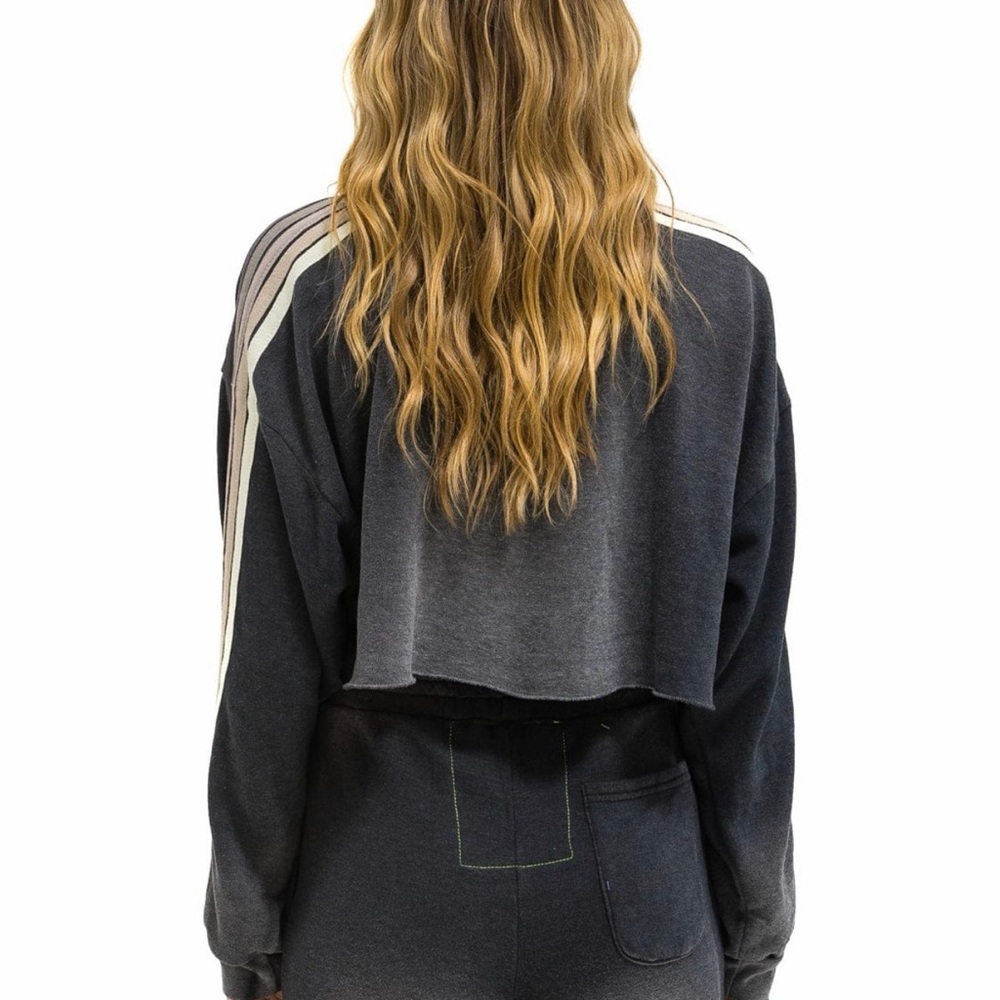 Aviator Nation CLASSIC STRIPE CROPPED CREW SWEATSHIRT RELAXED - FADED SMOKE - Picture 3 of 10